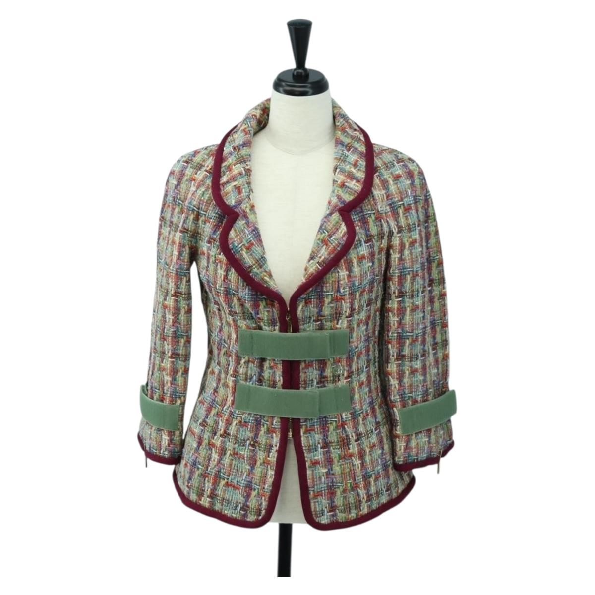 CHANEL Jacket Tweed Multicolor CC Auth 178546V