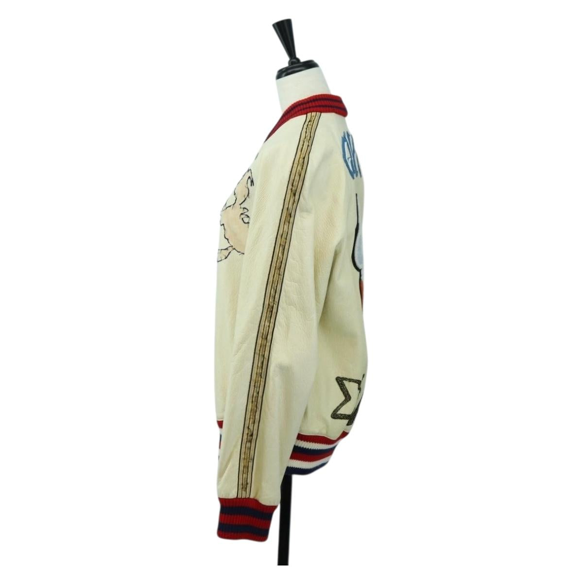 GUCCI Disney Collaboration Donald Duck Jacket Leather 46 462143 Auth 178547SM
