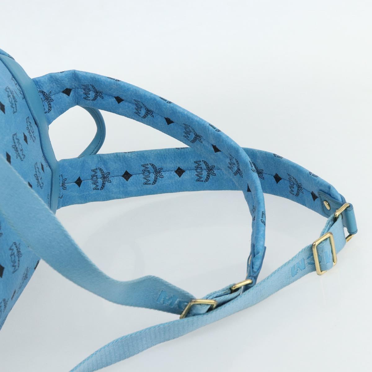 MCM Vicetos Logogram Backpack PVC Light Blue Gold Auth 178560