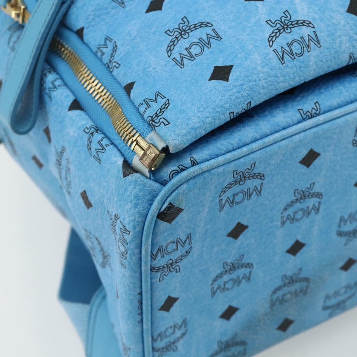MCM Vicetos Logogram Backpack PVC Light Blue Gold Auth 178560