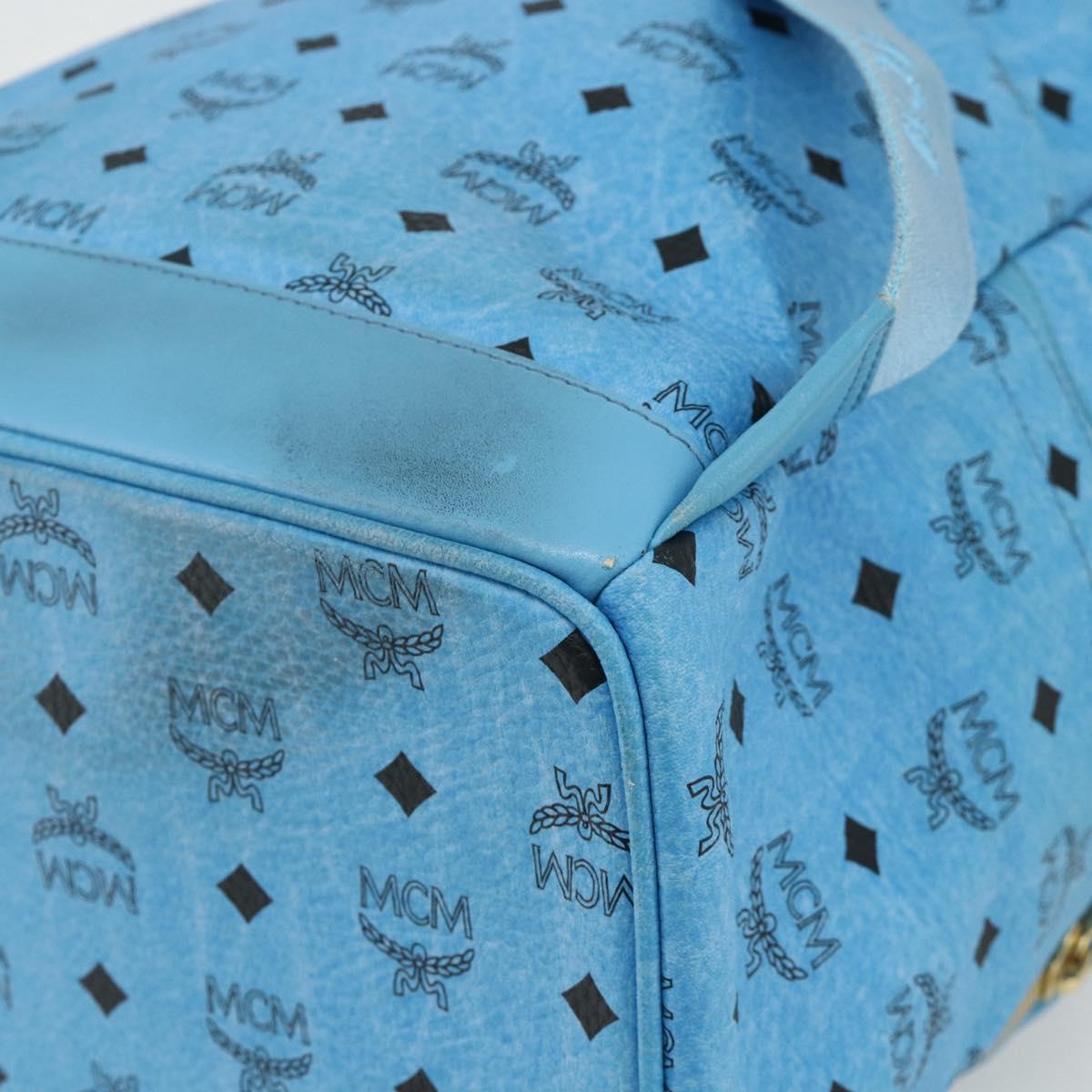 MCM Vicetos Logogram Backpack PVC Light Blue Gold Auth 178560