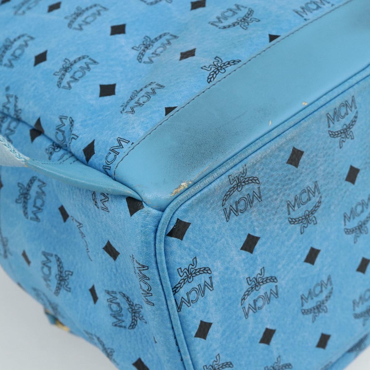 MCM Vicetos Logogram Backpack PVC Light Blue Gold Auth 178560