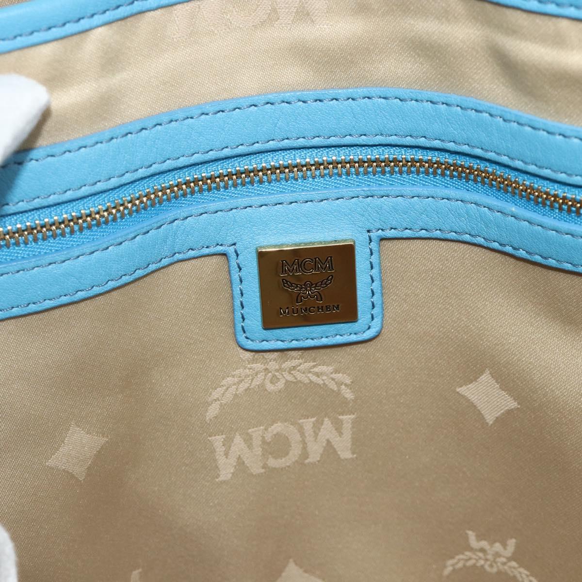 MCM Vicetos Logogram Backpack PVC Light Blue Gold Auth 178560