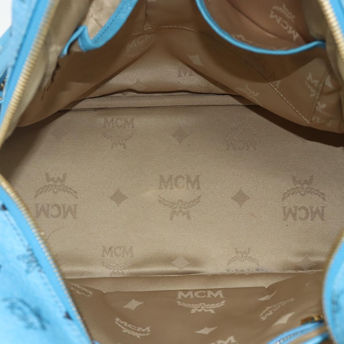 MCM Vicetos Logogram Backpack PVC Light Blue Gold Auth 178560