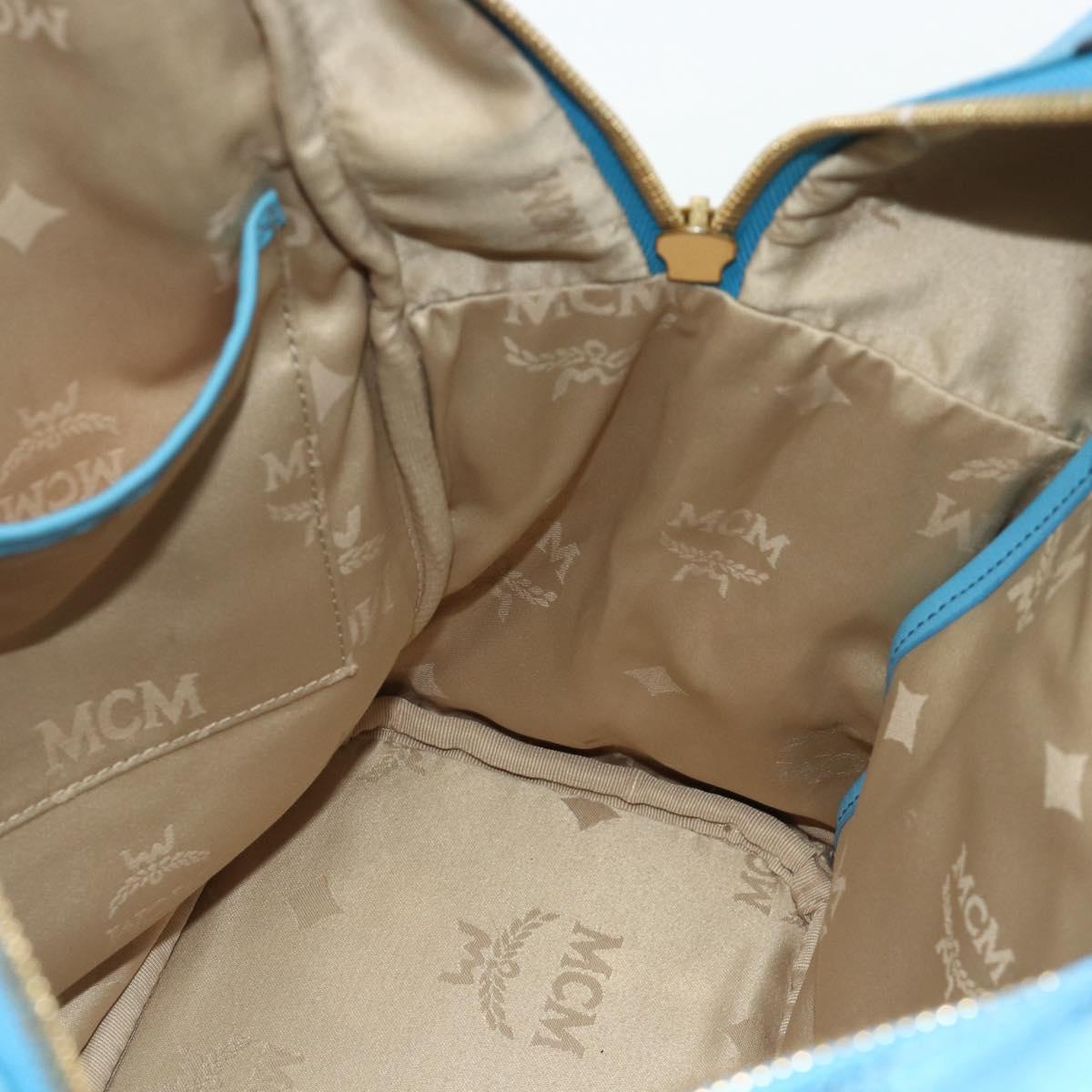 MCM Vicetos Logogram Backpack PVC Light Blue Gold Auth 178560