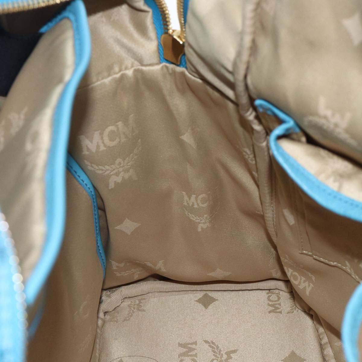 MCM Vicetos Logogram Backpack PVC Light Blue Gold Auth 178560