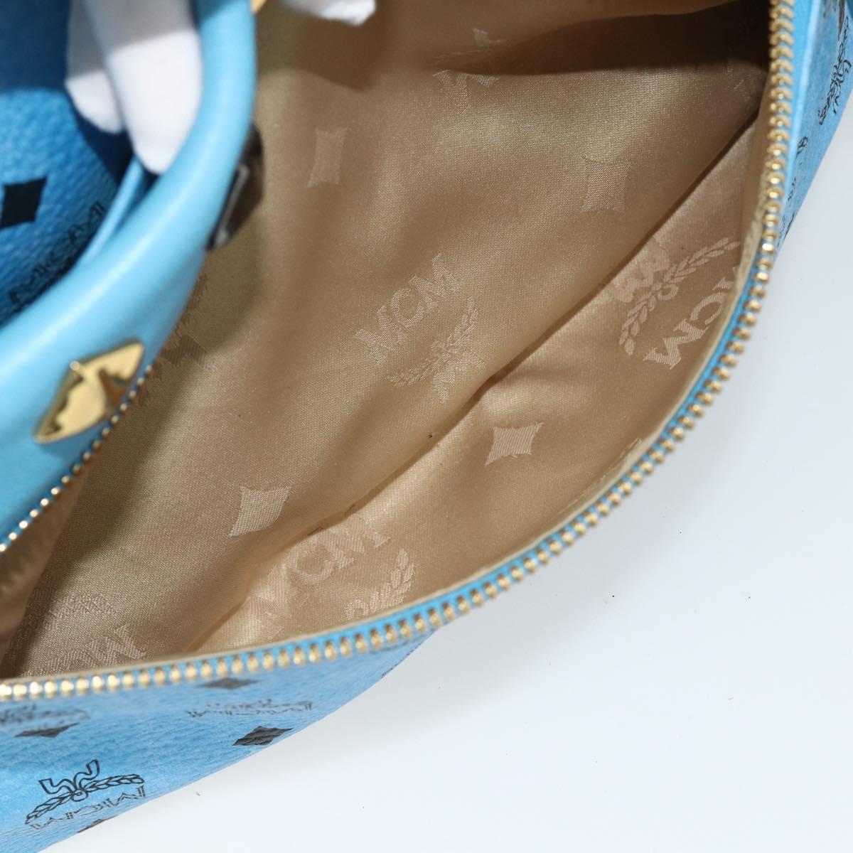 MCM Vicetos Logogram Backpack PVC Light Blue Gold Auth 178560