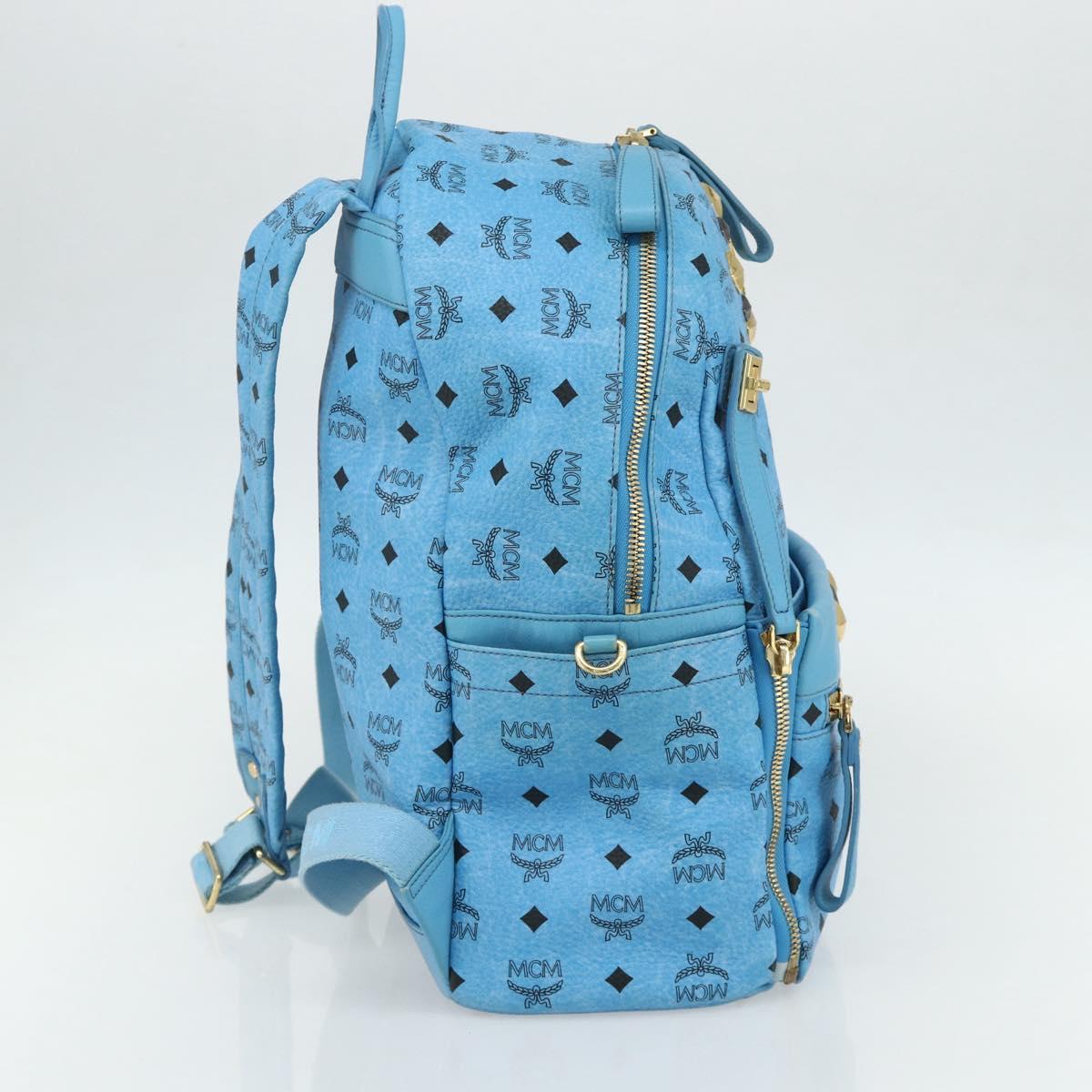MCM Vicetos Logogram Backpack PVC Light Blue Gold Auth 178560