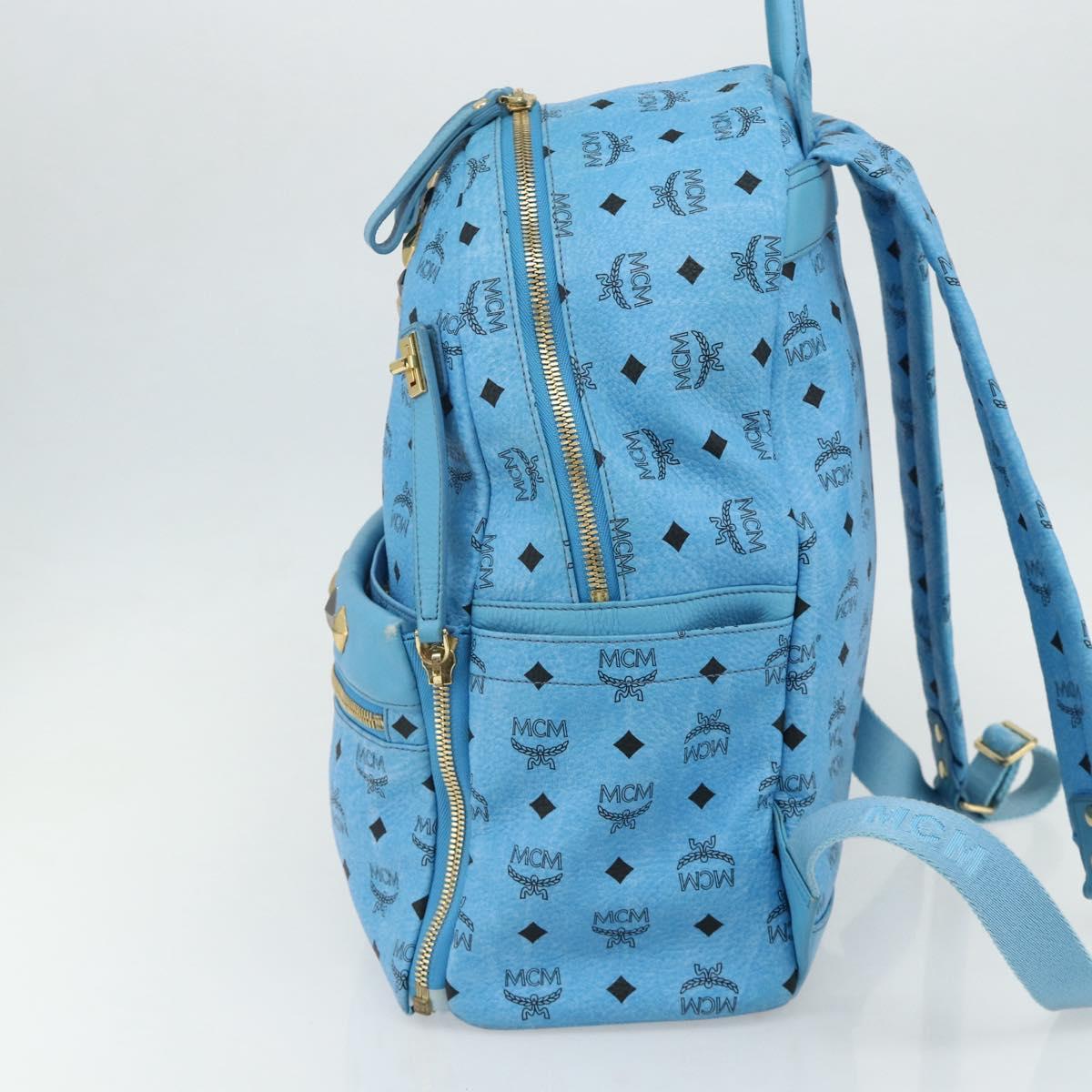 MCM Vicetos Logogram Backpack PVC Light Blue Gold Auth 178560