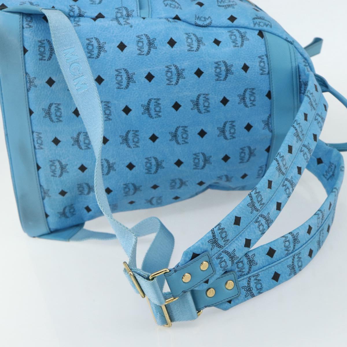 MCM Vicetos Logogram Backpack PVC Light Blue Gold Auth 178560