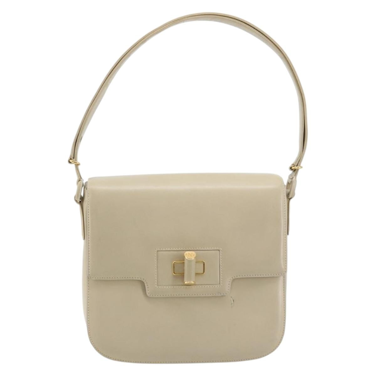 GUCCI Shoulder Bag Leather Beige Gold 26 001 0647 Auth 178561