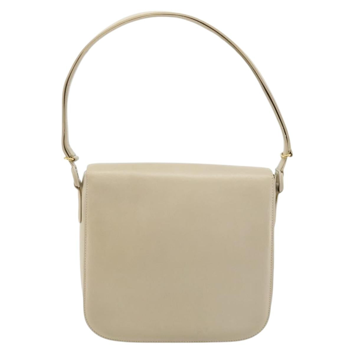 GUCCI Shoulder Bag Leather Beige Gold 26 001 0647 Auth 178561