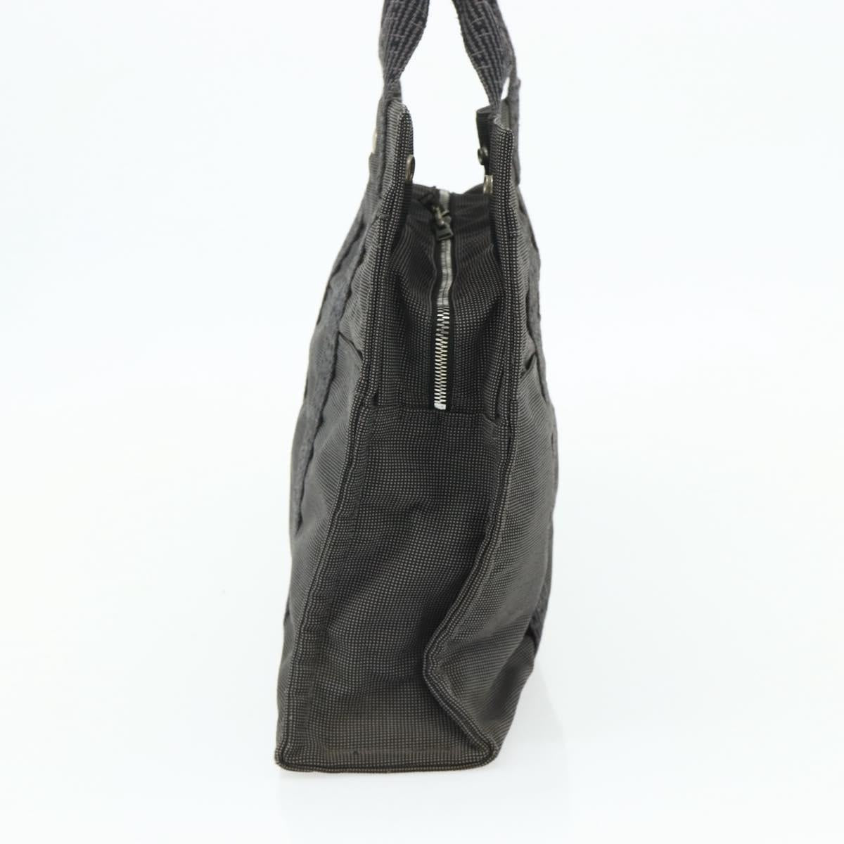 HERMES Her Line MM Hand Bag Canvas Gray Silver Auth 178570