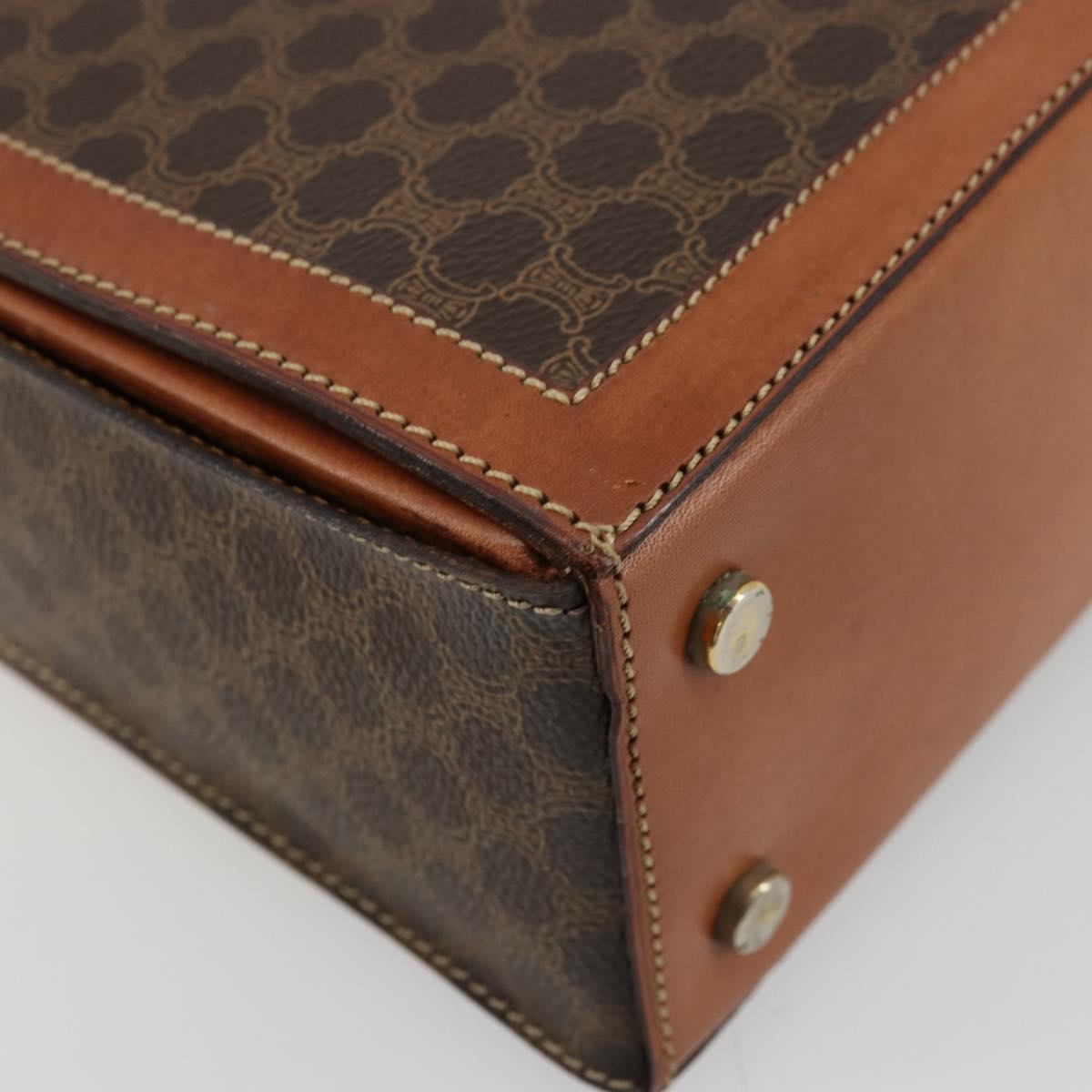 CELINE Macadam Canvas Hand Bag PVC Leather Brown Gold Auth 178576A