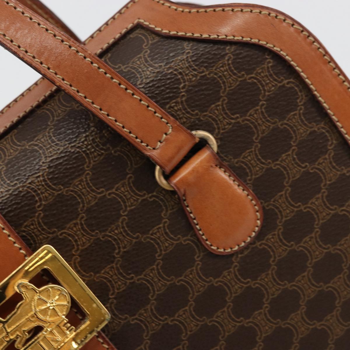 CELINE Macadam Canvas Hand Bag PVC Leather Brown Gold Auth 178576A