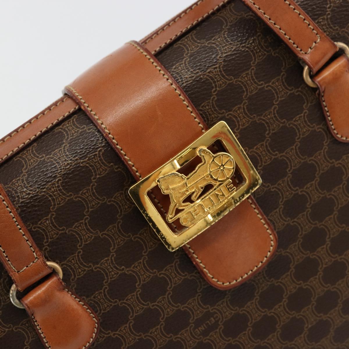 CELINE Macadam Canvas Hand Bag PVC Leather Brown Gold Auth 178576A