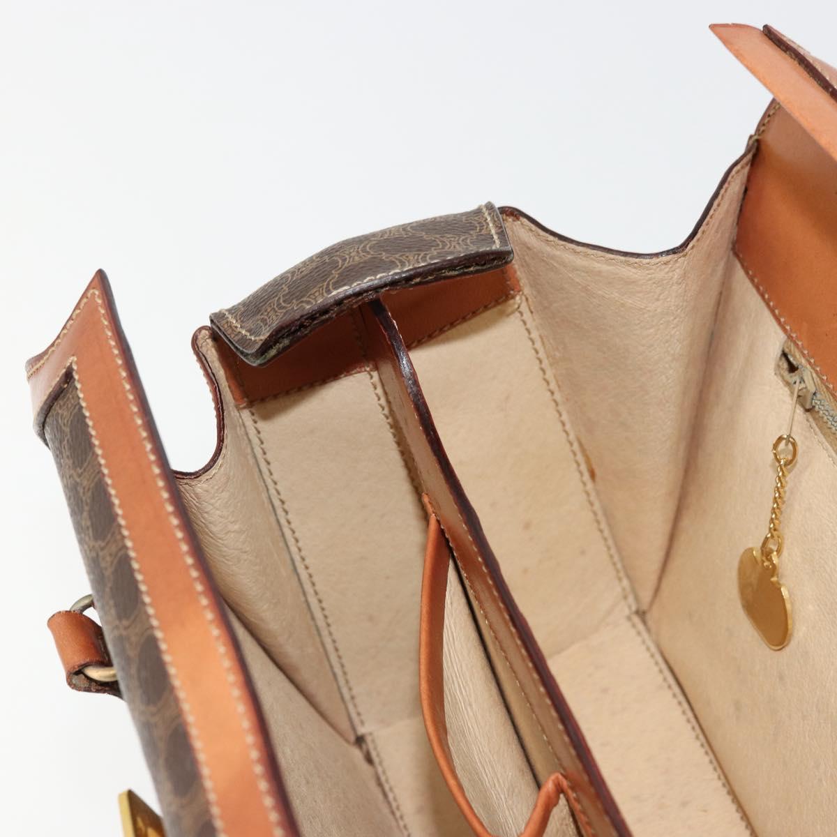 CELINE Macadam Canvas Hand Bag PVC Leather Brown Gold Auth 178576A