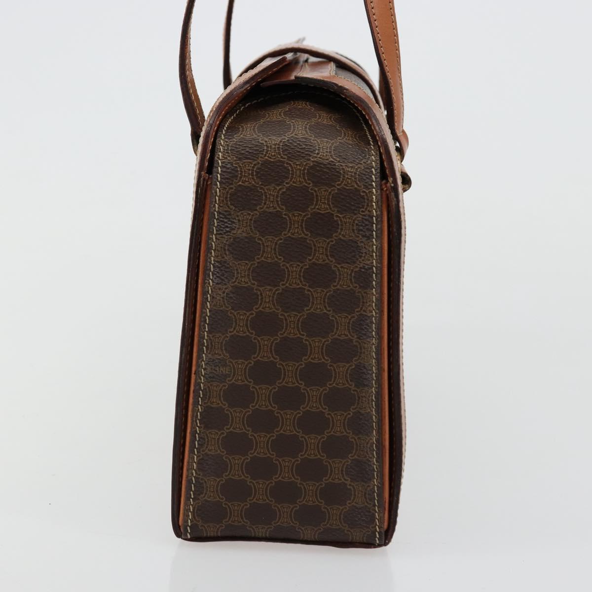 CELINE Macadam Canvas Hand Bag PVC Leather Brown Gold Auth 178576A
