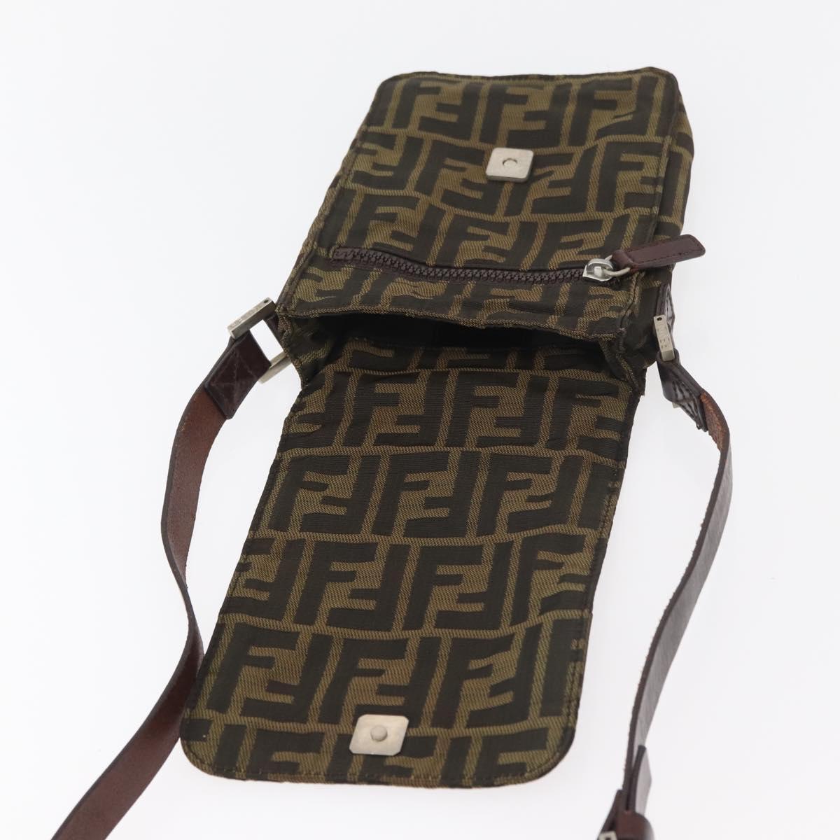 FENDI Zucca Canvas Shoulder Bag Black Brown Auth 178582