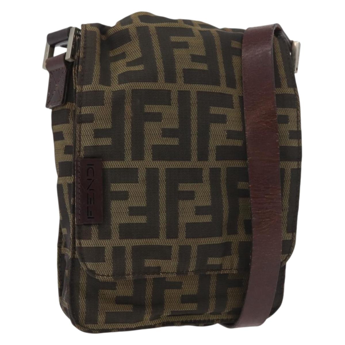 FENDI Zucca Canvas Shoulder Bag Black Brown Auth 178582