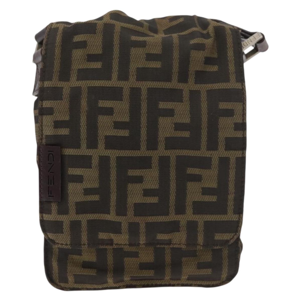 FENDI Zucca Canvas Shoulder Bag Black Brown Auth 178582
