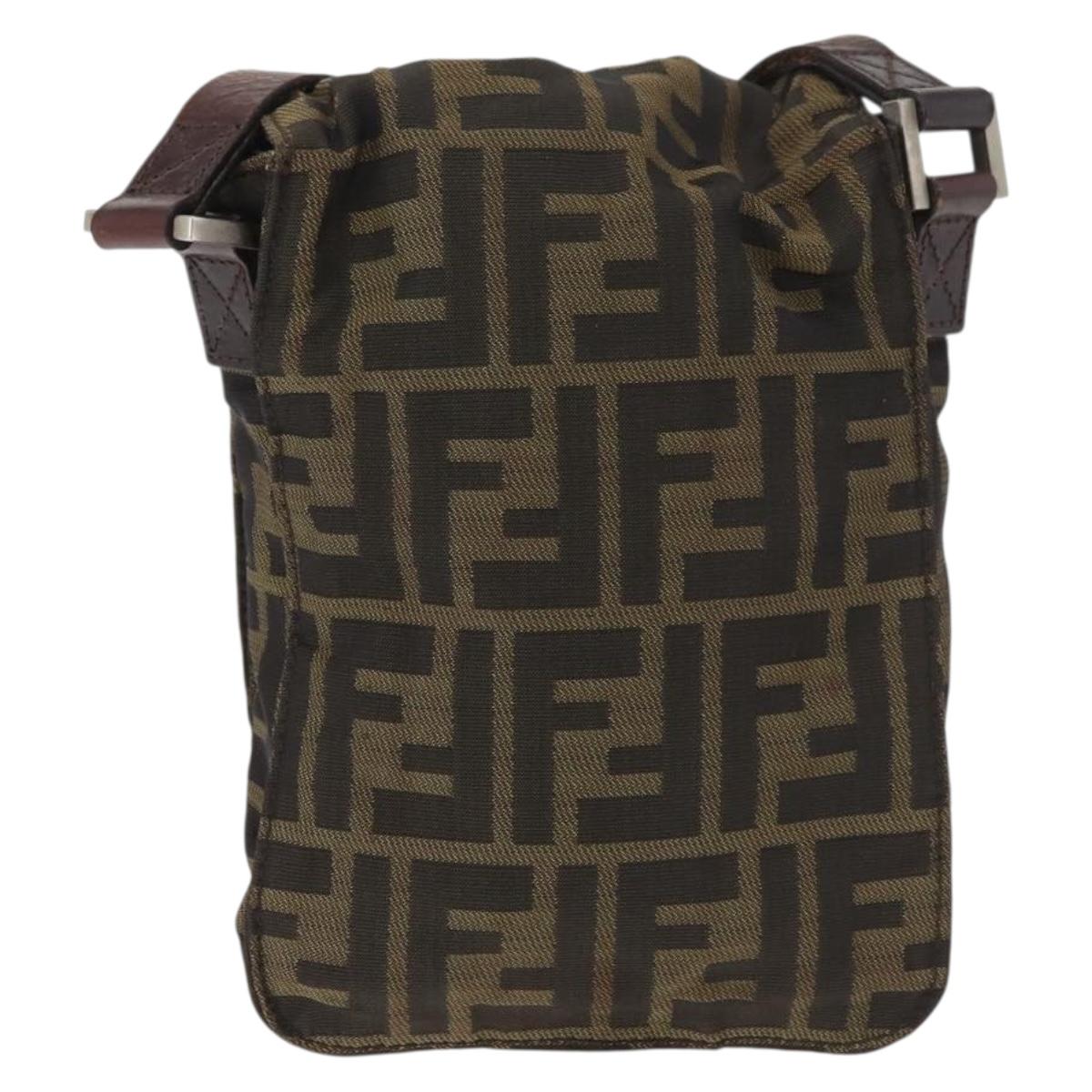 FENDI Zucca Canvas Shoulder Bag Black Brown Auth 178582