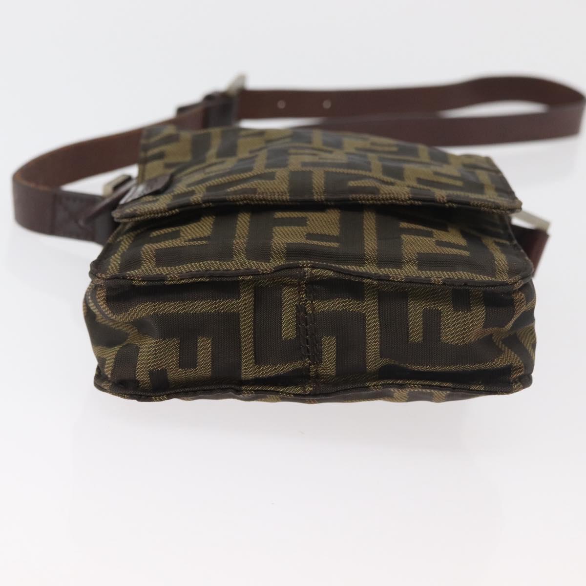 FENDI Zucca Canvas Shoulder Bag Black Brown Auth 178582