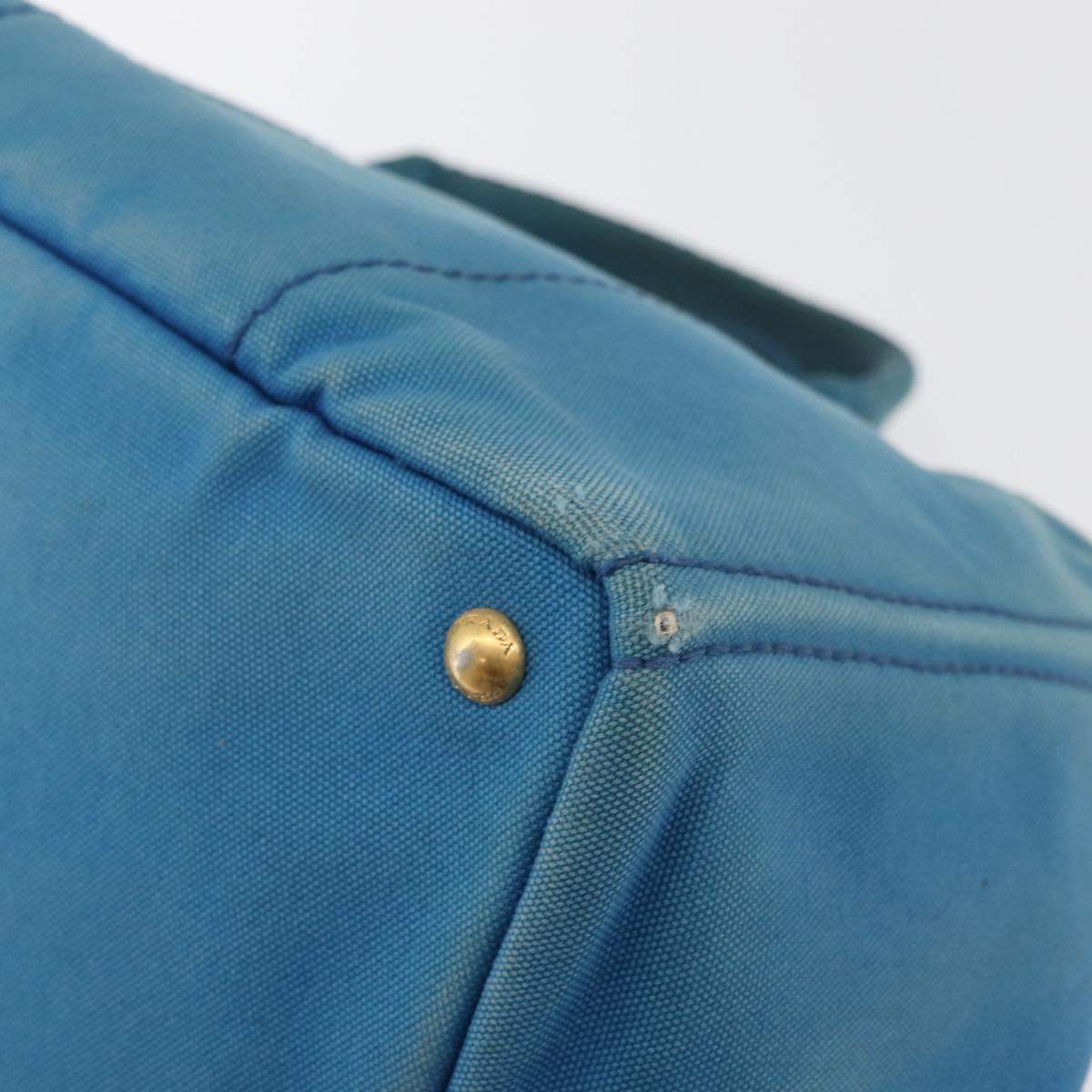 PRADA Canapa MM Hand Bag Canvas Light Blue Gold Auth 178585