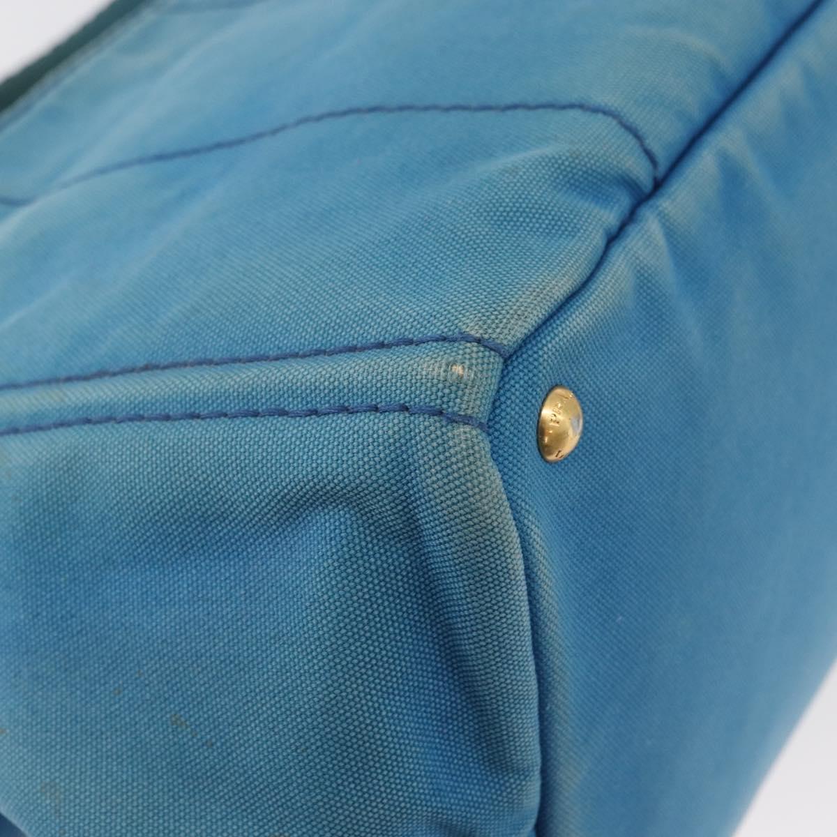 PRADA Canapa MM Hand Bag Canvas Light Blue Gold Auth 178585