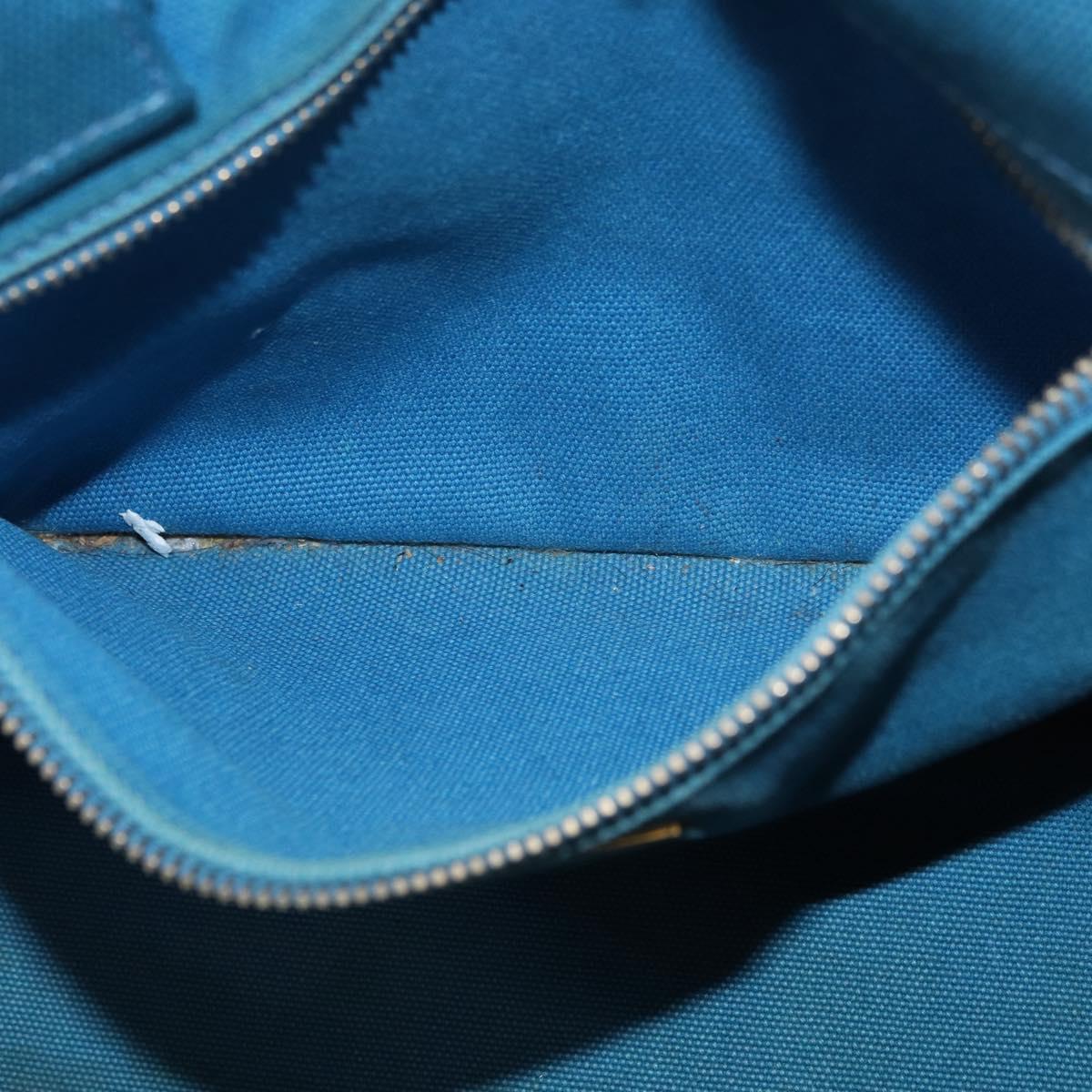 PRADA Canapa MM Hand Bag Canvas Light Blue Gold Auth 178585