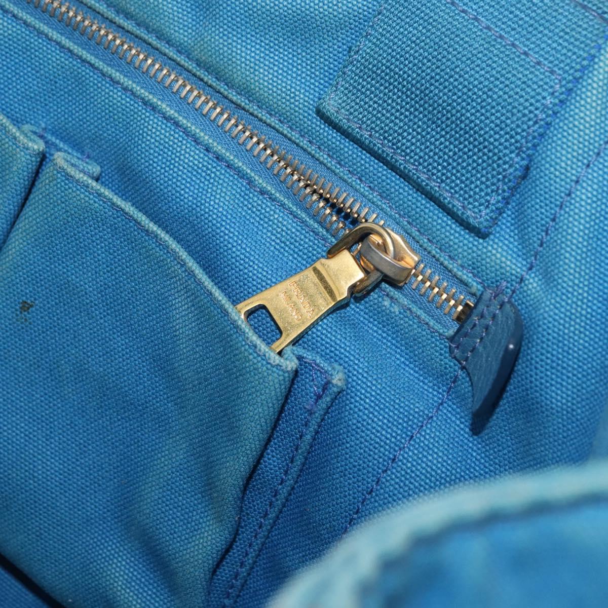 PRADA Canapa MM Hand Bag Canvas Light Blue Gold Auth 178585