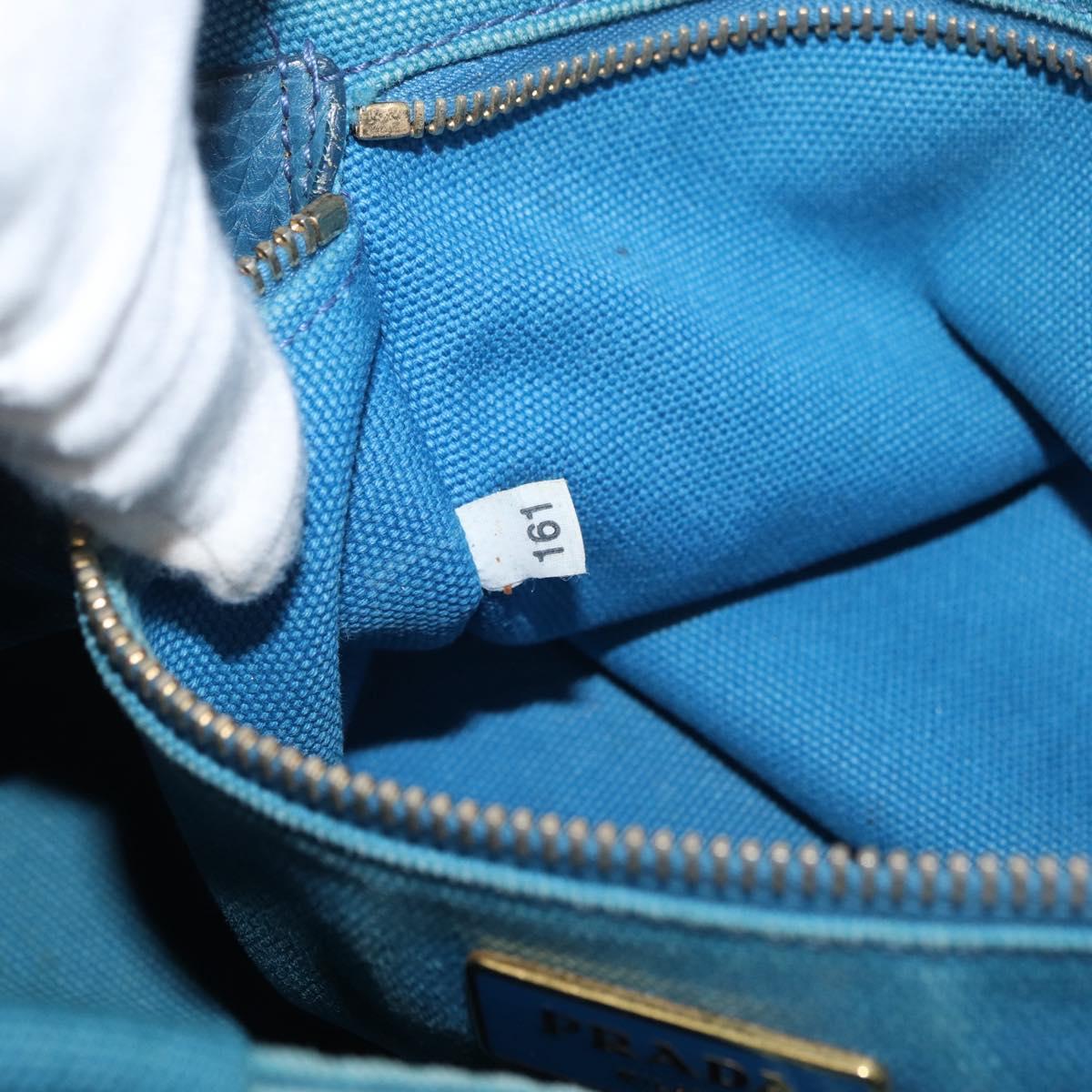 PRADA Canapa MM Hand Bag Canvas Light Blue Gold Auth 178585