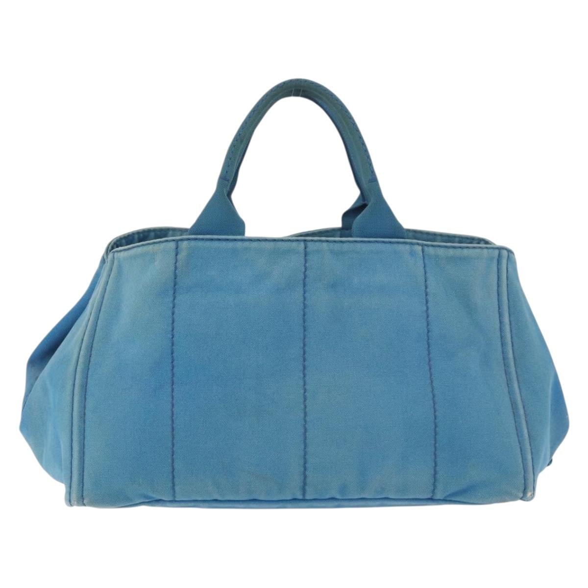 PRADA Canapa MM Hand Bag Canvas Light Blue Gold Auth 178585