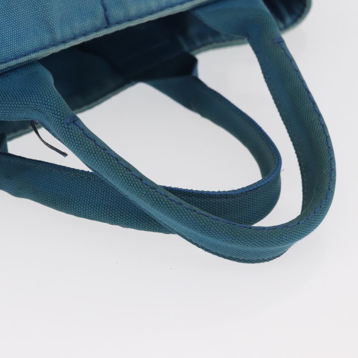 PRADA Canapa MM Hand Bag Canvas Light Blue Gold Auth 178585