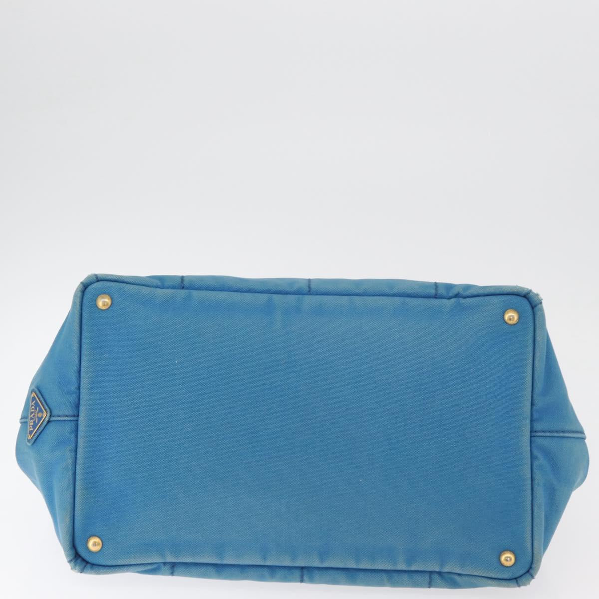 PRADA Canapa MM Hand Bag Canvas Light Blue Gold Auth 178585
