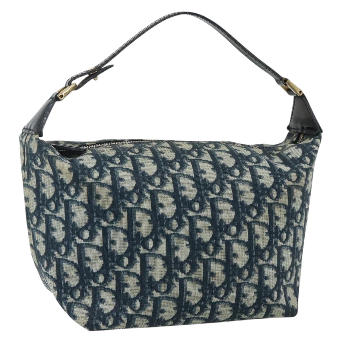 Christian Dior Trotter Canvas Hand Pouch PVC Blue Gold Auth 178589A