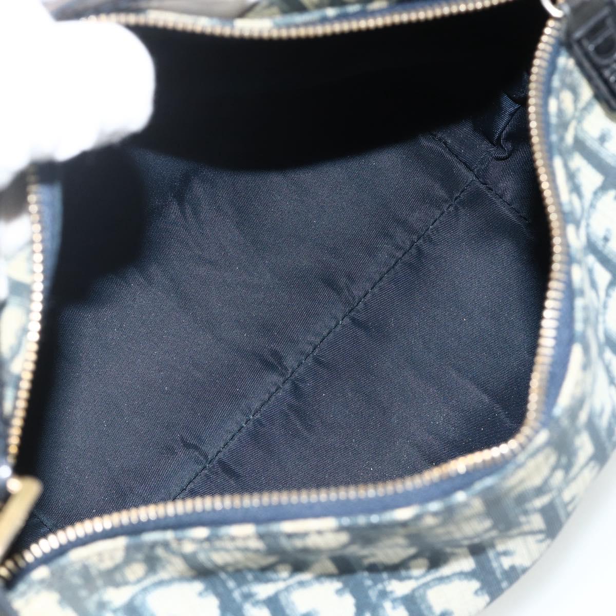 Christian Dior Trotter Canvas Hand Pouch PVC Blue Gold Auth 178589A