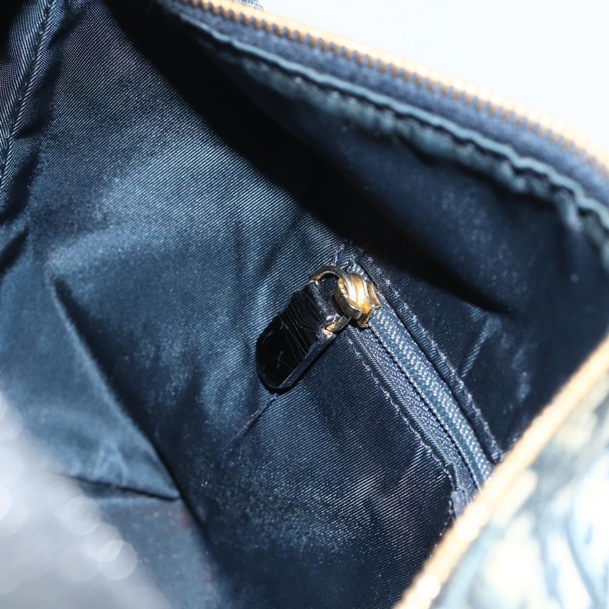 Christian Dior Trotter Canvas Hand Pouch PVC Blue Gold Auth 178589A