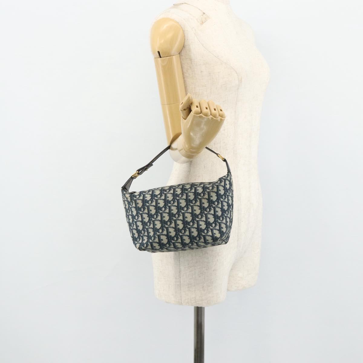 Christian Dior Trotter Canvas Hand Pouch PVC Blue Gold Auth 178589A