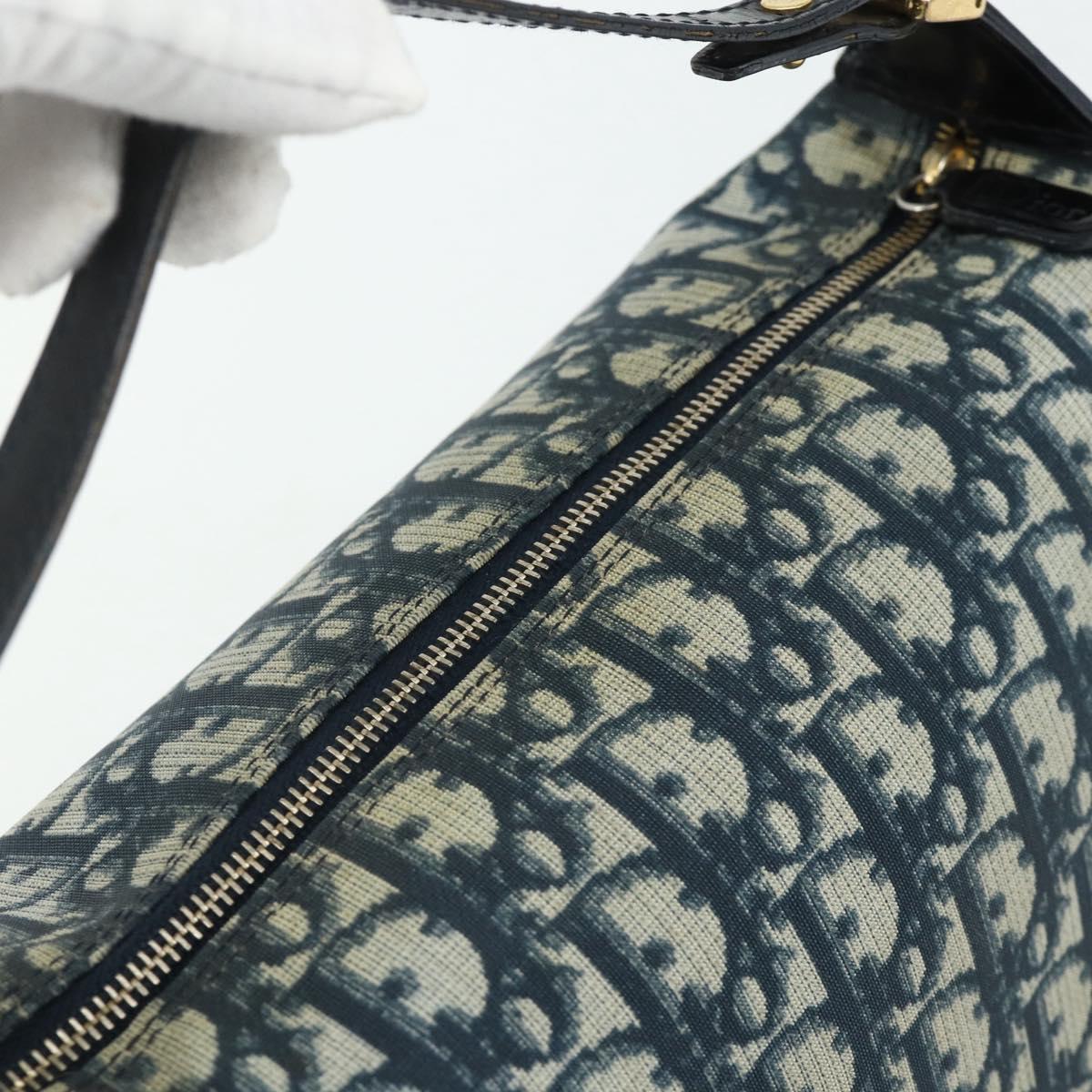 Christian Dior Trotter Canvas Hand Pouch PVC Blue Gold Auth 178589A