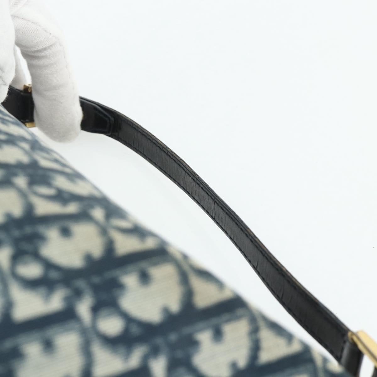 Christian Dior Trotter Canvas Hand Pouch PVC Blue Gold Auth 178589A