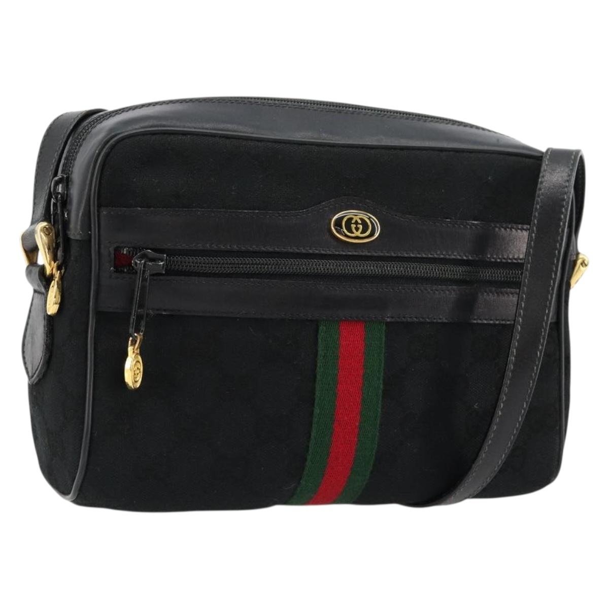 GUCCI GG Canvas Web Sherry Line Shoulder Bag Black Red Green Auth 178590A
