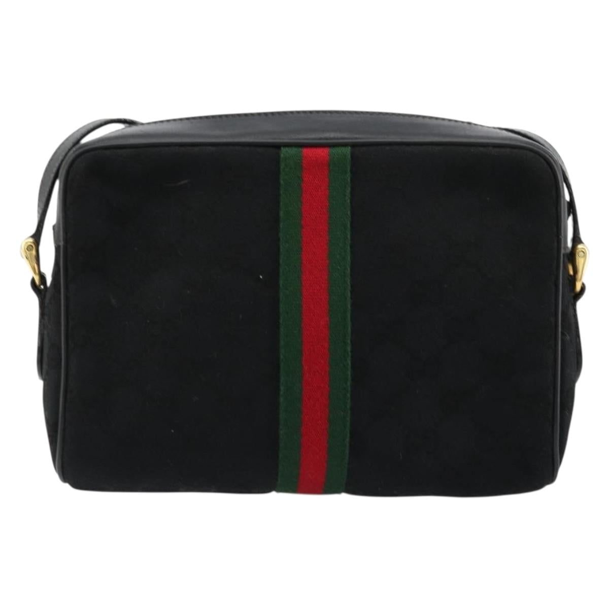 GUCCI GG Canvas Web Sherry Line Shoulder Bag Black Red Green Auth 178590A