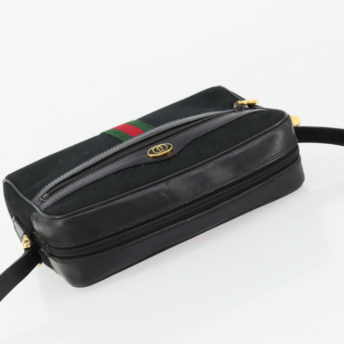 GUCCI GG Canvas Web Sherry Line Shoulder Bag Black Red Green Auth 178590A
