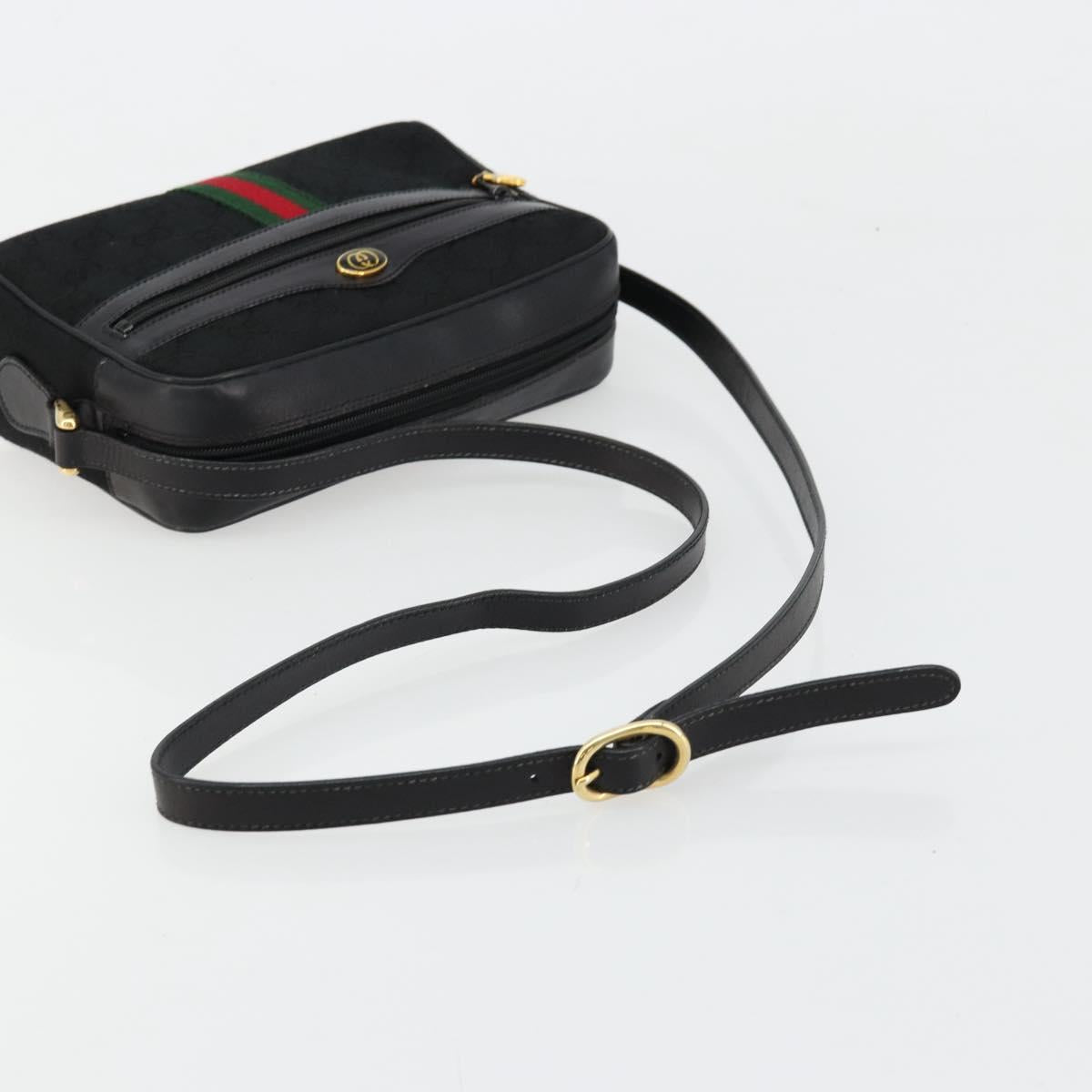 GUCCI GG Canvas Web Sherry Line Shoulder Bag Black Red Green Auth 178590A