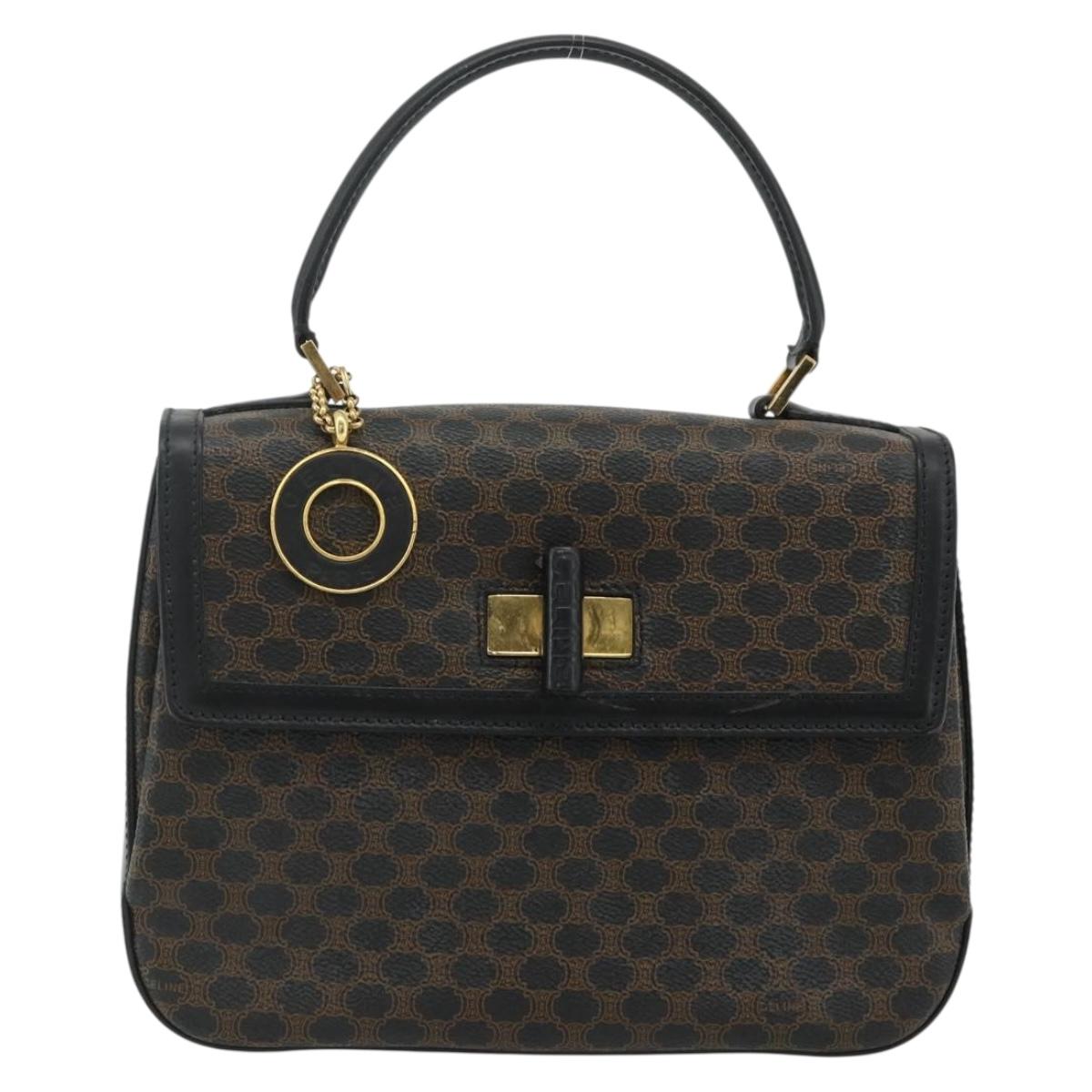CELINE Macadam Canvas Hand Bag PVC Leather Black Gold Auth 178597A
