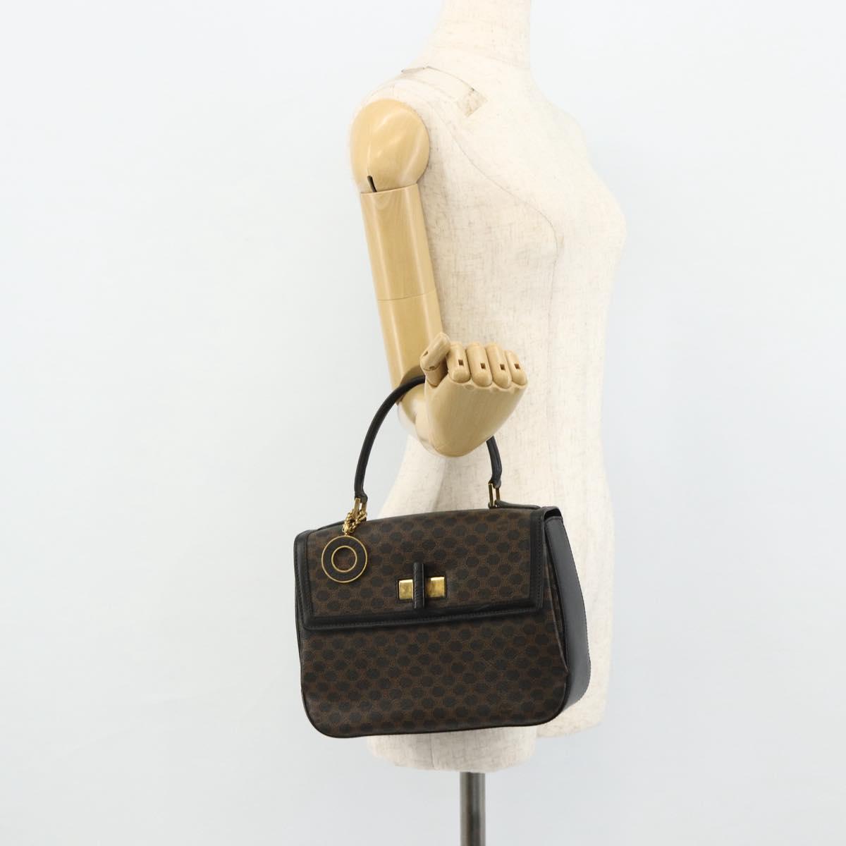 CELINE Macadam Canvas Hand Bag PVC Leather Black Gold Auth 178597A
