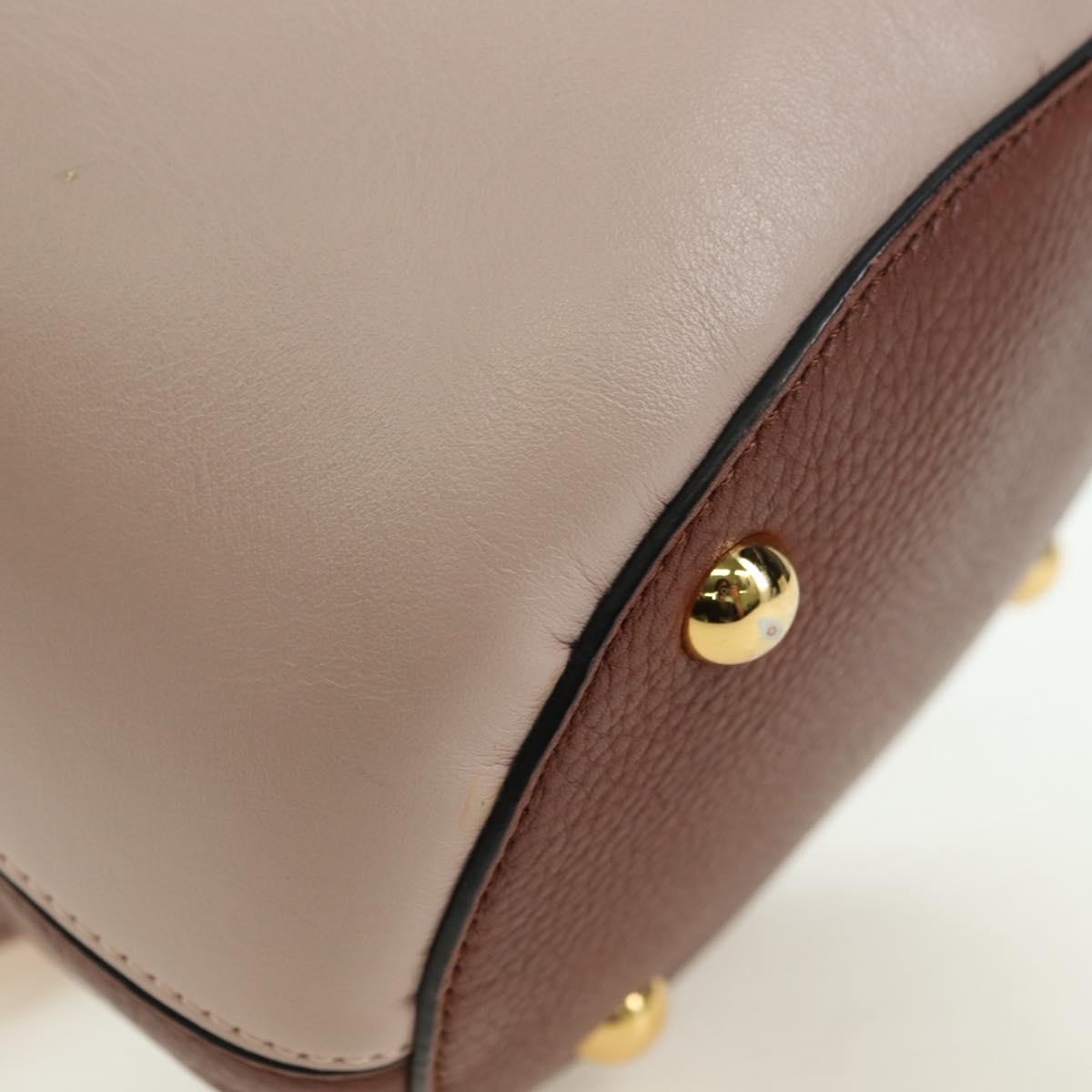 MARNI Panniers Hand Bag Leather 2way Beige Gold Auth 178605V