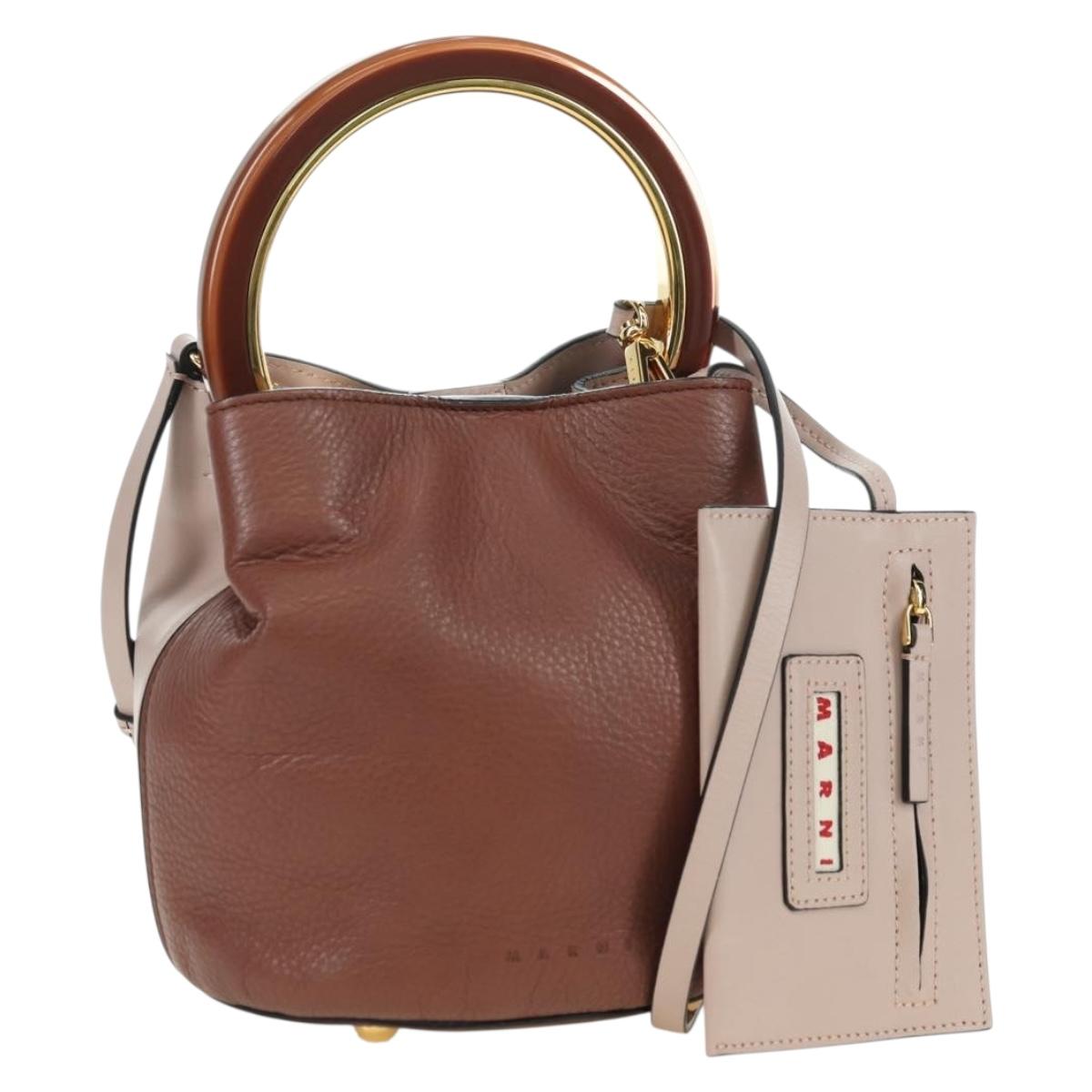 MARNI Panniers Hand Bag Leather 2way Beige Gold Auth 178605V