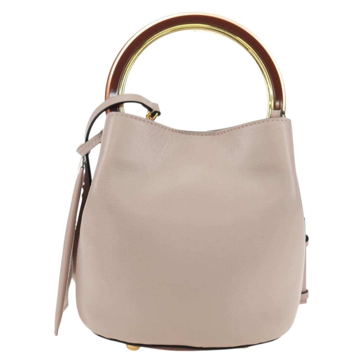 MARNI Panniers Hand Bag Leather 2way Beige Gold Auth 178605V